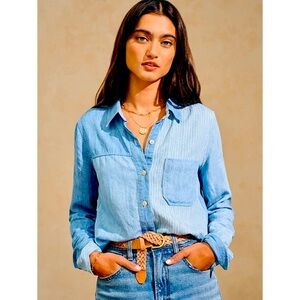 FAHERTY - Tried and True Autumn Patchwork Button Down Blue sz S - NWOT